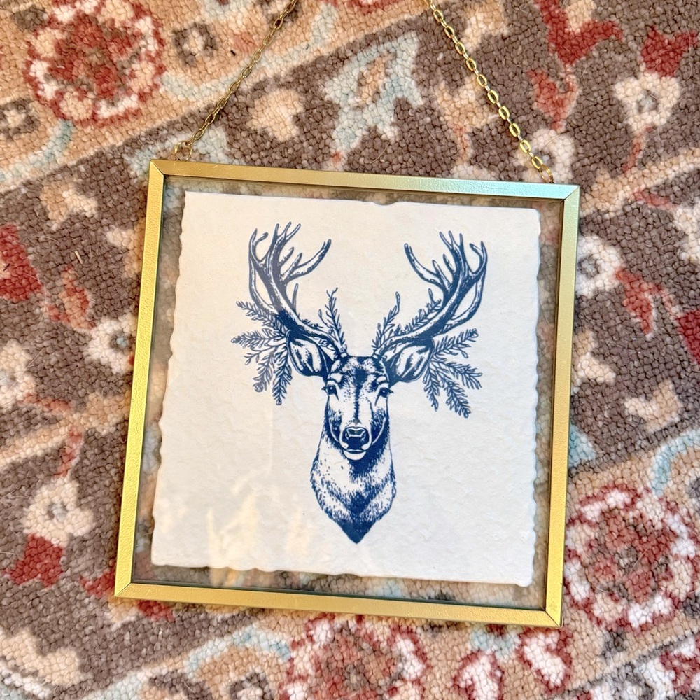 Boho Gold Frame Blue Deer Hanging Home Decor